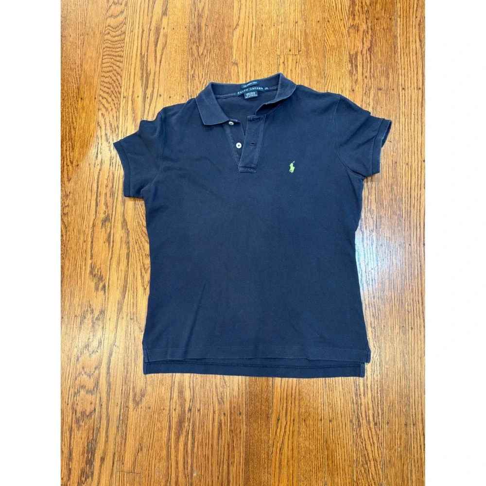 Ralph Lauren The Skinny Polo Navy Blue Lime Green Pony Logo Shirt L Preppy Y2K
